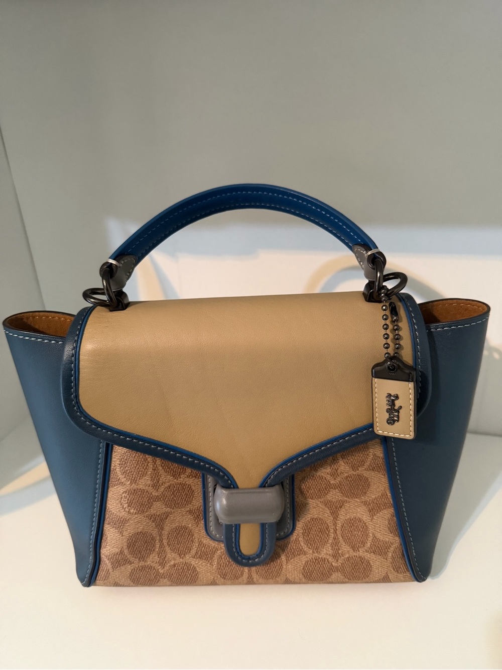 1941 Coach Signature Canvas Top-Handle Satchel in Blue and Tan.